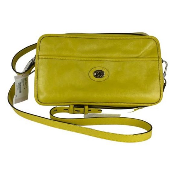 Gucci Women's Shoulder Bag Buckle GG Leather Yellow Color Sz M DM2 - Picture 1 of 17